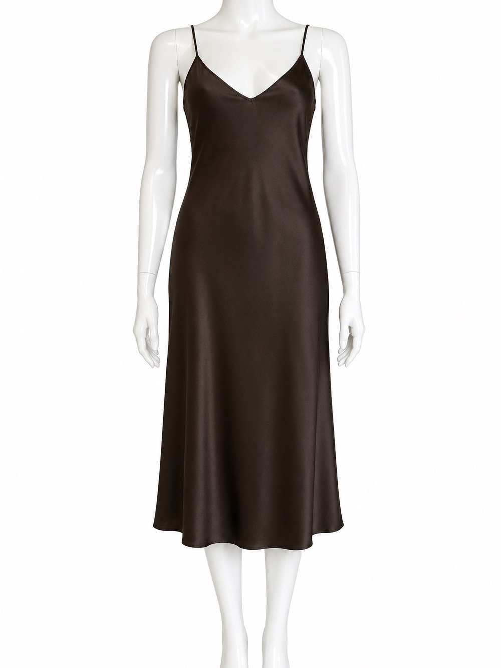 Zara Chocolate Brown Satin Slip Midi Dress M